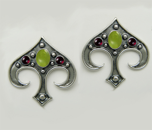 Sterling Silver Gothic Inspired Drop Dangle Earrings With Peridot And Garnet